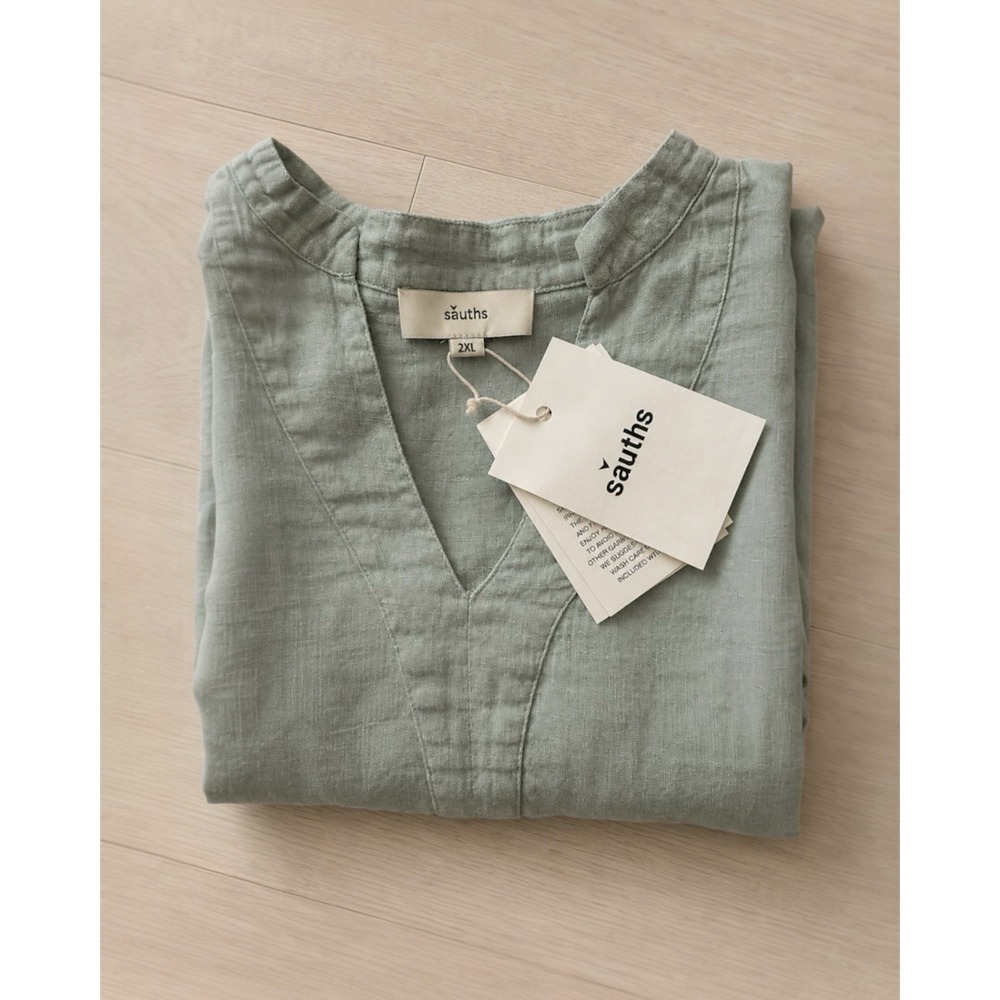 Sauths Women's 100% Linen Tunic Top 2XL Light Green NWT Coastal